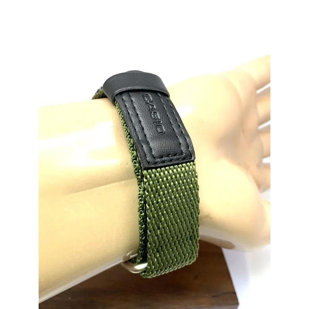 Casio Men's Watch MW240B Analog Quartz Beige Dial 42mm Black Green Nylon Band